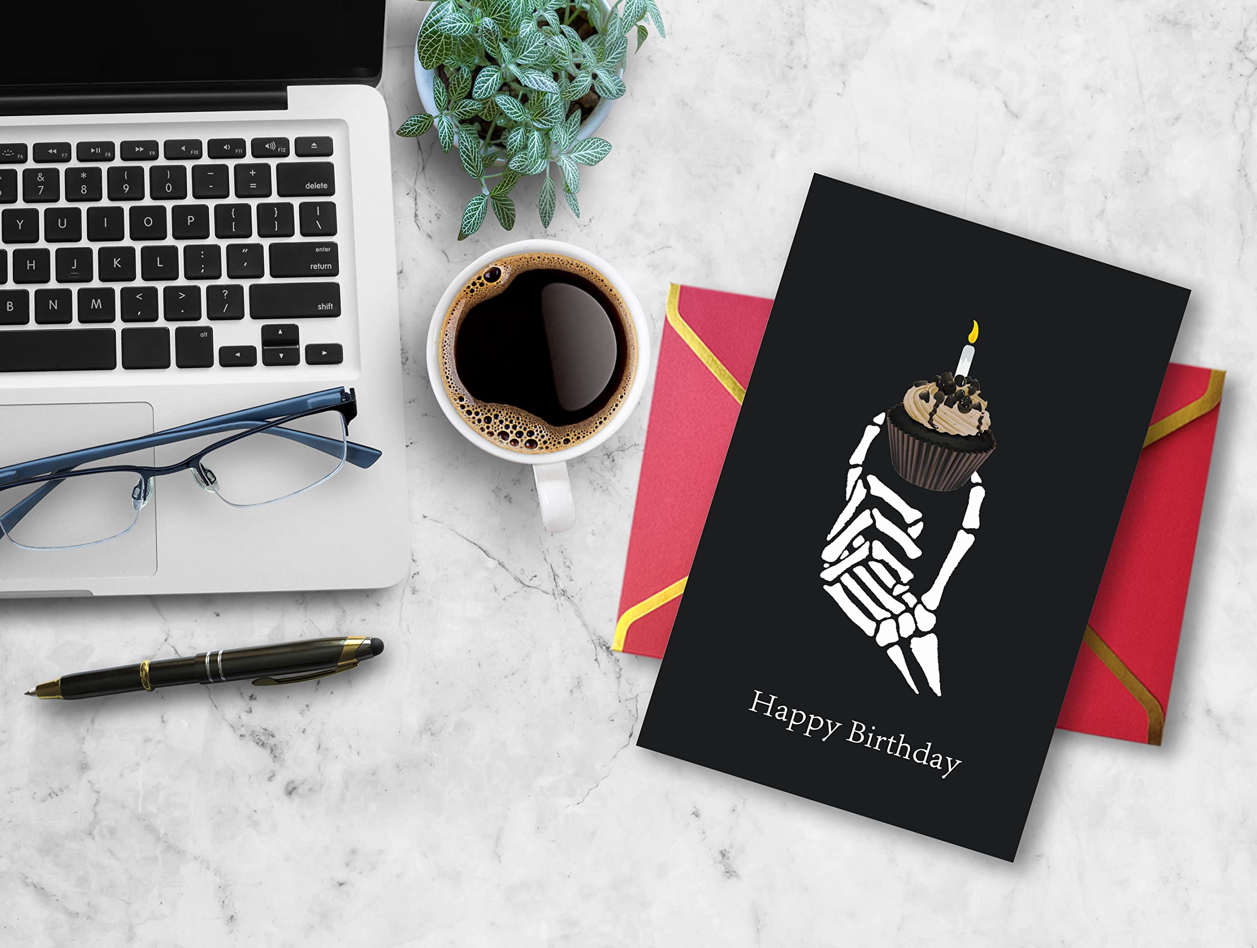 Ziwen Rude Birthday Cupcake Card, Funny Gothic Day Gifts for Her Him, Happy Birthday Card for Men Women, Bday Cupcake Skeleton Gothic Card, Dirty Black Skeleton Birthday Day Gifts for Husband Wife……