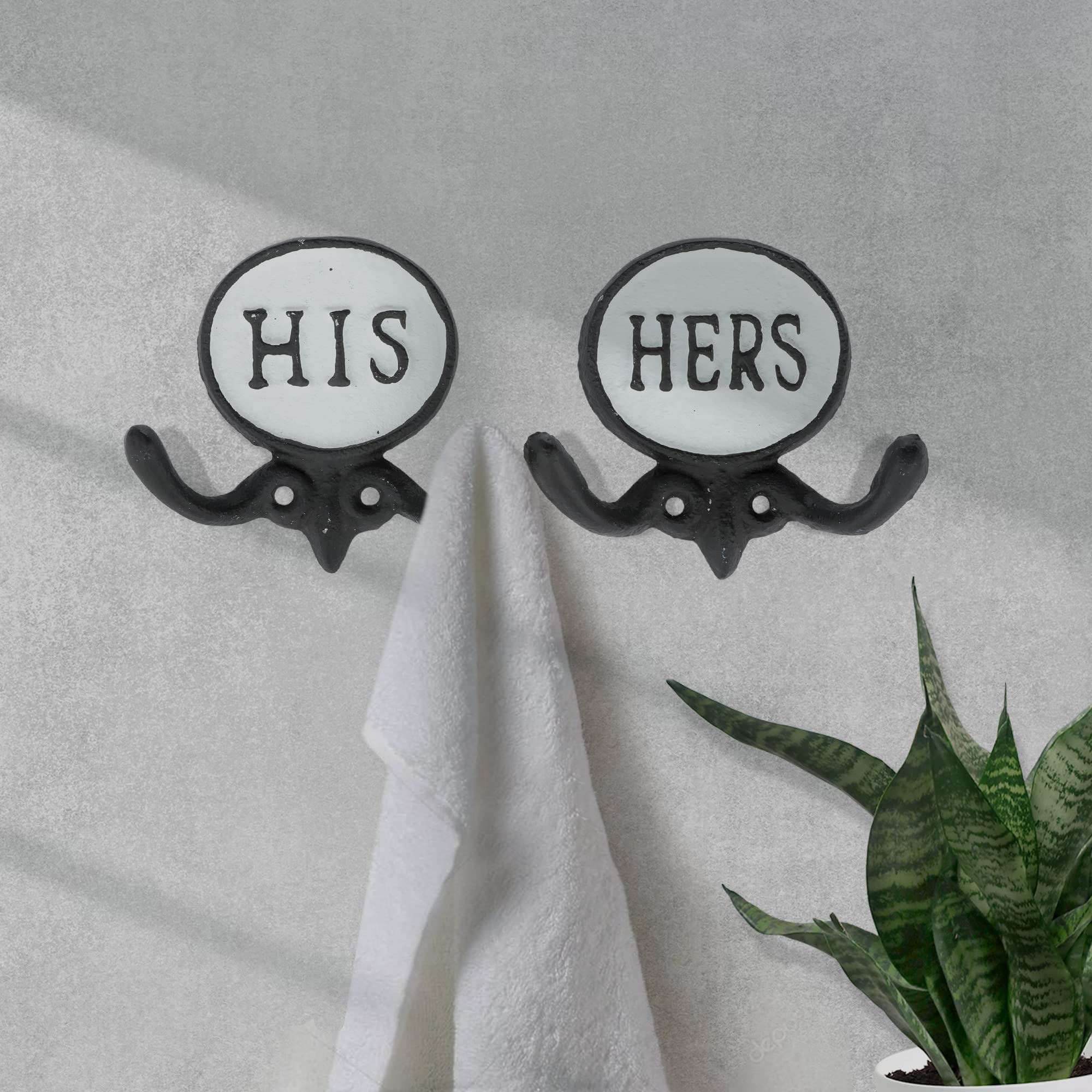 Wallcharmers Set of 2 His and Hers Towel Hooks for Bathrooms, Mr & Mrs. Farmhouse and Rustic Bathroom Hooks for Towels, Black & White