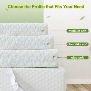 Mattress Topper Twin, Homhougo 2 Inch Green Tea Memory Foam Mattress Topper with Zippered Bamboo Cover, Cloud-Like Soft, White