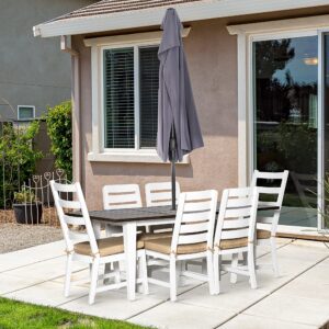 Outsunny Patio Dining Set for 6, Outdoor Furniture Set with a Table & Chairs, Cushions, Umbrella Hole for Garden, Backyard, or Poolside, Beige