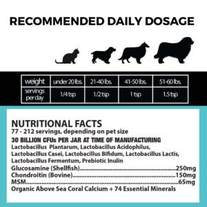 Ultimate Pet Chef Dog Cat Powder Food Topper. 74 Organic Minerals, Prebiotics, Probiotics, Hip and Joint Benefits and Luxurious Fur. Stops Fur Shedding No Smell. No Taste. Sprinkle Over Any Food.