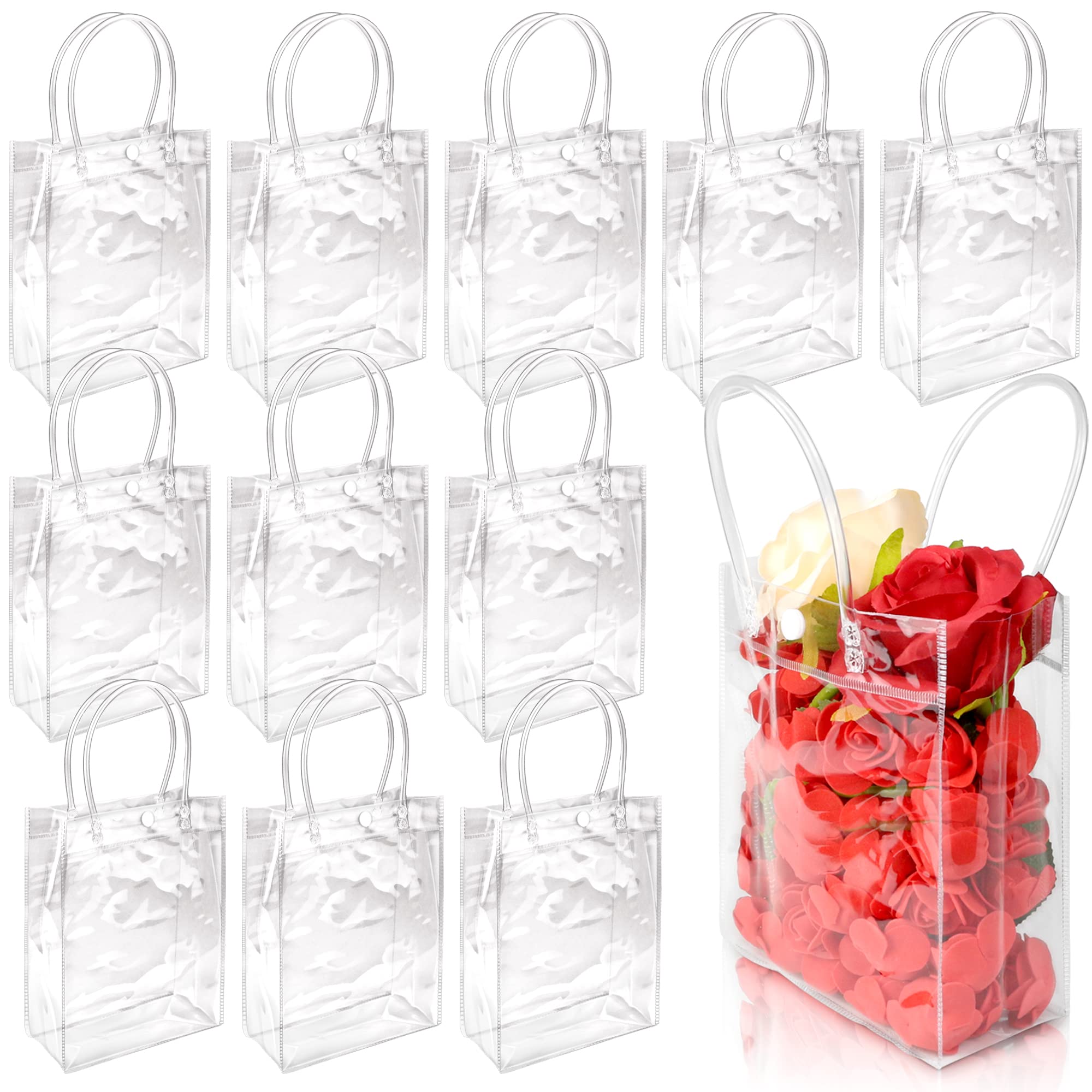 BadenBach 24 PCS Small Clear Gift Bags with Handle,5.9" x 7.9" x 2.8",Plastic Transparent Gift Bag Clear Goodie Bags Clear Party Favor Bags for Wedding Birthday Party Baby Shower Halloween Christmas