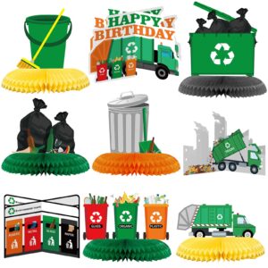 9 pcs garbage truck birthday party supplies garbage honeycomb table centerpiece garbage truck table toppers centerpieces trash truck birthday party supplies for birthday baby shower party decorations