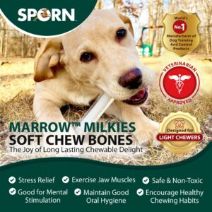 Sporn Marrow Milkies Chew Bones for Light Chewers, Milk Flavor Dog Chew Toys for Small Dogs, Made with Soft Thermoplastic Rubber Dog Dental Chew Toy, Gluten-Free & Non-Toxic, Small