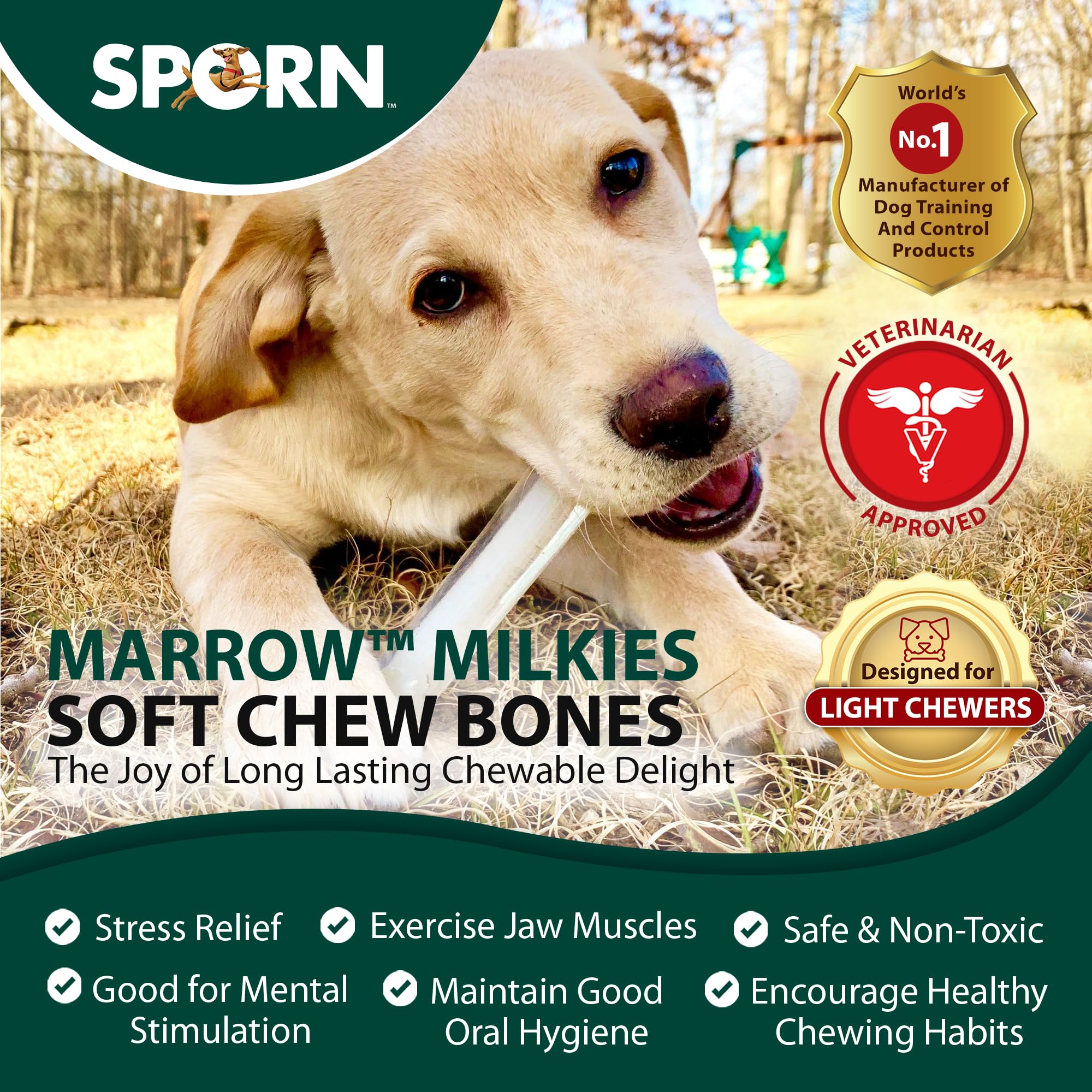 Sporn Marrow Milkies Chew Bones for Light Chewers, Milk Flavor Dog Chew Toys for Small Dogs, Made with Soft Thermoplastic Rubber Dog Dental Chew Toy, Gluten-Free & Non-Toxic, Small