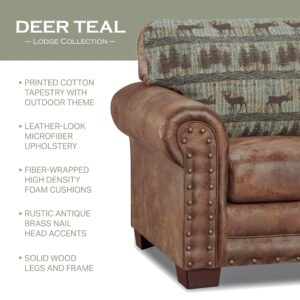 American Furniture Classics Model 8503-90 Deer Teal Lodge Tapestry Sofa