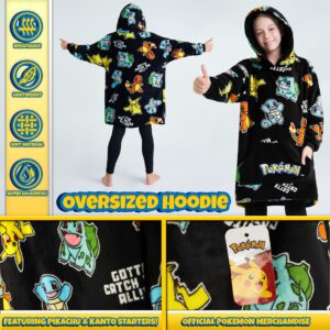 Pokemon Oversized Hoodie Blanket for Kids, Pikachu Gifts for Boys (Black Aop)