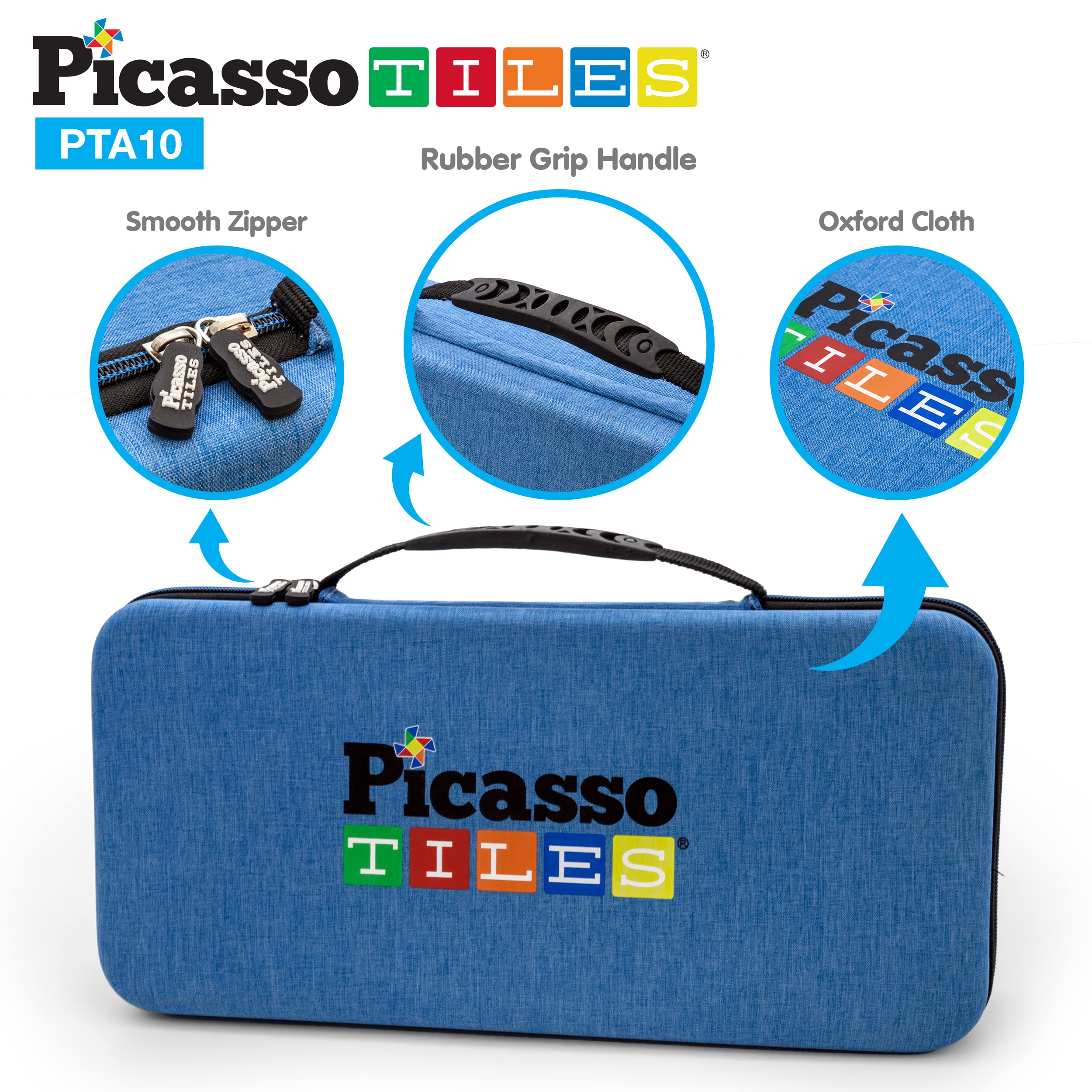 PicassoTiles Toy Carry Case Magnetic Tiles Construction Blocks Magnet Toys Kids Accessory Character Action Figure Toddlers Storage Box Organizer STEM Portable Travel Bag Water Resistant Oxford Cloth