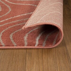 Superior Indoor Area Rug, Plush Carpet Cover, High-Traffic Rugs, Jute Backing, Hallways, Entry, Office, Living Room, Kitchen, Modern Abstract Wood Grain, Veer Collection, 7' x 9', Coral