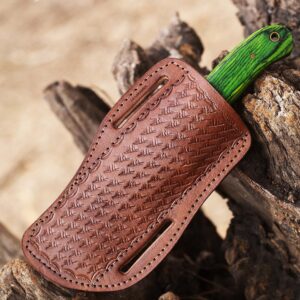 LH LIMASSOL Leather Knife Sheath, Slanted Pancake Sheath, Tooled Leather Sheath, Belt Sheath,Trapper Knife Sheath, Cow Boy Bull Cutter Knife Leather Sheath 100% Real Leather and Exotic Cow Hide Sheath