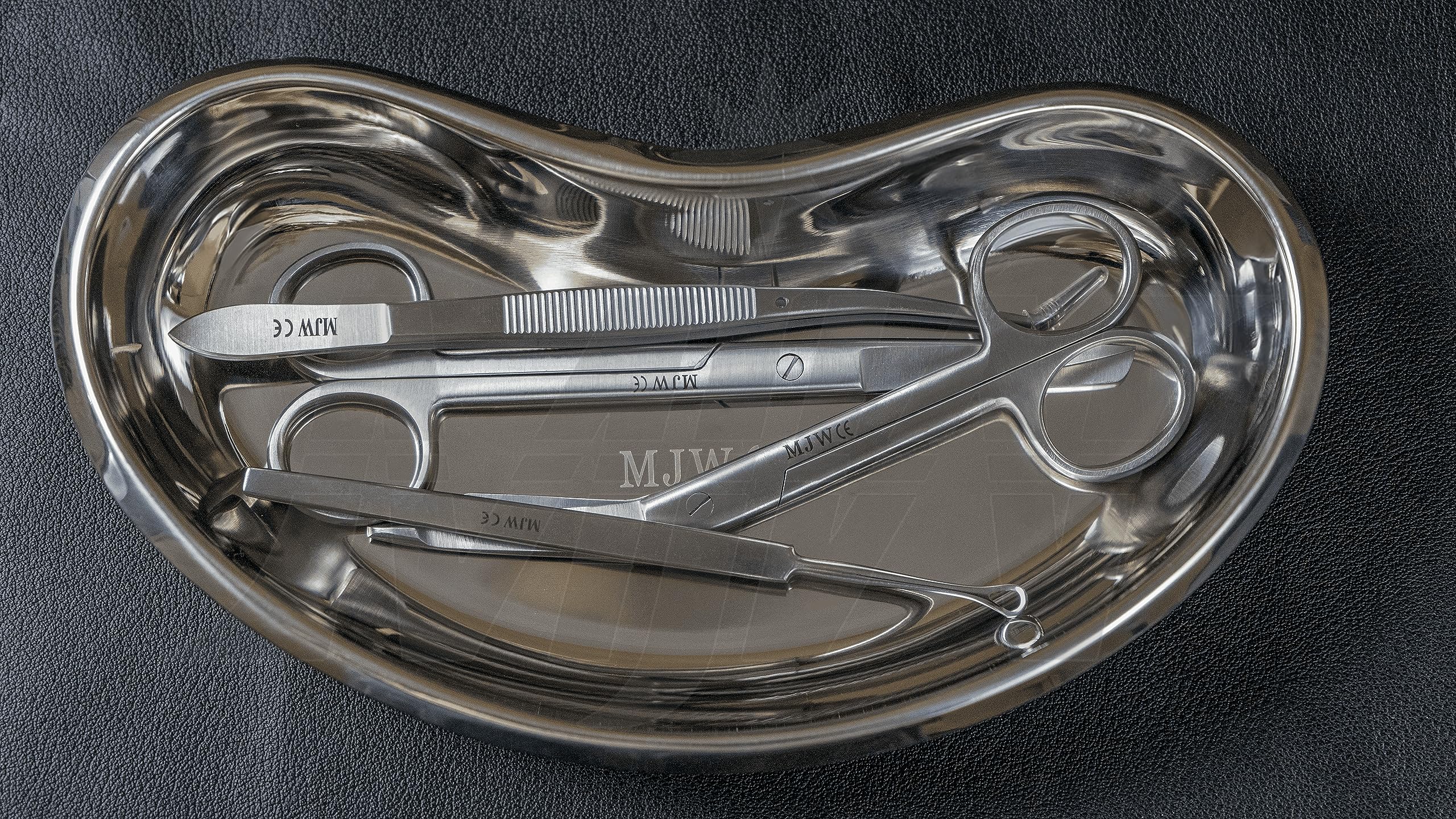 MJW Stainless Steel Kidney Dish - 8.3" kidney Shaped Curved Emesis Bowl for Medical, Dentistry and Veterinary Use, Ideal Kidney Basin Lab Instrument Tray