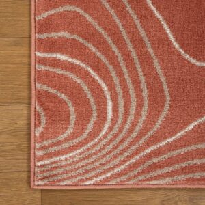 Superior Indoor Area Rug, Plush Carpet Cover, High-Traffic Rugs, Jute Backing, Hallways, Entry, Office, Living Room, Kitchen, Modern Abstract Wood Grain, Veer Collection, 7' x 9', Coral