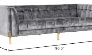 Acanva Luxury Modern Mid-Century Square Tufted Velvet Small Sofa for Living Room Bedroom Furniture, 91”W Couch, Deep Grey