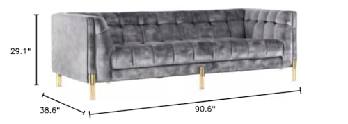 Acanva Luxury Modern Mid-Century Square Tufted Velvet Small Sofa for Living Room Bedroom Furniture, 91”W Couch, Deep Grey