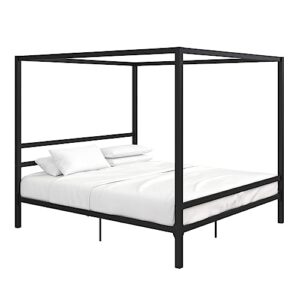 DHP Modern Metal Canopy Platform Bed with Minimalist Headboard and Four Poster Design, Underbed Storage Space, No Box Spring Needed, King, Black