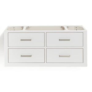 ariel 42" white bathroom vanity base cabinet, single sink configuration, 2 full extension dovetail drawers, brushed nickel