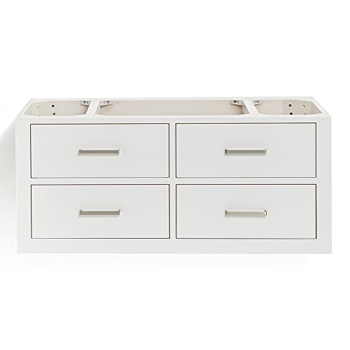 ARIEL 42" White Bathroom Vanity Base Cabinet, Single Sink Configuration, 2 Full Extension Dovetail Drawers, Brushed Nickel