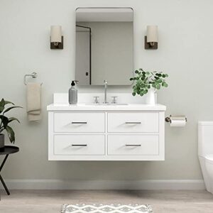 ARIEL 42" White Bathroom Vanity Base Cabinet, Single Sink Configuration, 2 Full Extension Dovetail Drawers, Brushed Nickel