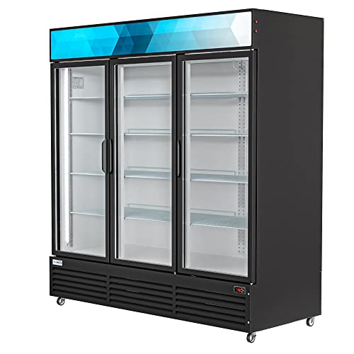 KoolMore MDR-3GD-63C 3 Glass Commercial Display Refrigerator Upright Beverage Cooler Merchandiser-56, 56 Cu. Ft. Space Saver Triple Swing Door, Black