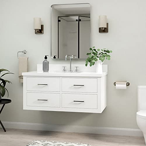 ARIEL 42" White Bathroom Vanity Base Cabinet, Single Sink Configuration, 2 Full Extension Dovetail Drawers, Brushed Nickel