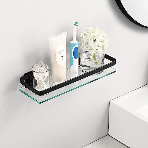 KES Bathroom Wall Shelf Aluminum Extra Thick Tempered Glass Rectangular 1 Tier Basket Wall Mounted Black, A4126A-BK