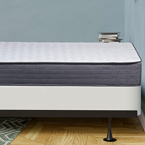 Treaton Twin 9 Inch Hybrid Mattress in a Box for Medium Firm Support, Motion Isolation and Pressure Relief with 8" Split Box Spring Foundation, White