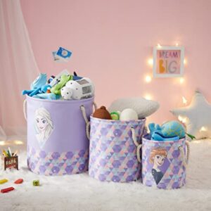 Idea Nuova Disney Frozen 3 Piece Multi Size Fabric Nestable Toy Storage Basket Set, with Rope Carry Handles (NK321606)