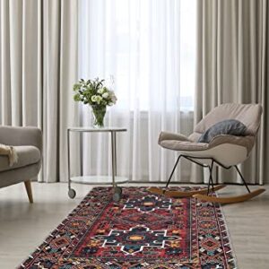 Ottomanson Machine Washable Wrinkle Free Oriental Design Cotton 3x6 Traditional Flatweave Area Rug for Living Room, Bedroom, Kitchen, Bathroom, 2'7'' x 6', Red