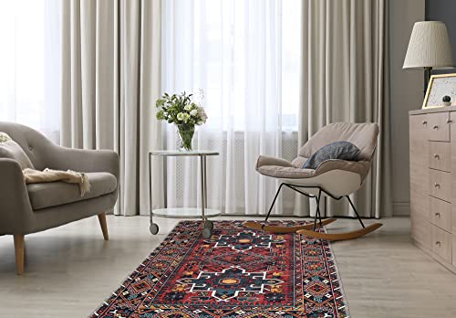 Ottomanson Machine Washable Wrinkle Free Oriental Design Cotton 3x6 Traditional Flatweave Area Rug for Living Room, Bedroom, Kitchen, Bathroom, 2'7'' x 6', Red