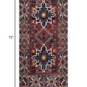 Ottomanson Machine Washable Wrinkle Free Oriental Design Cotton 3x6 Traditional Flatweave Area Rug for Living Room, Bedroom, Kitchen, Bathroom, 2'7'' x 6', Red