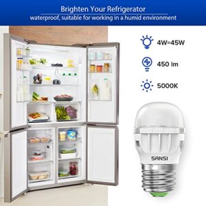 SANSI LED Refrigerator Light Bulb 45W Equivalent, 4W Appliance Bulb 450 Lumens 5000K Daylight Fridge Light Bulb, A11 Waterproof Frigidaire Replacement Light Bulbs, Non-Dimmable, Energy Saving, 2-Pack