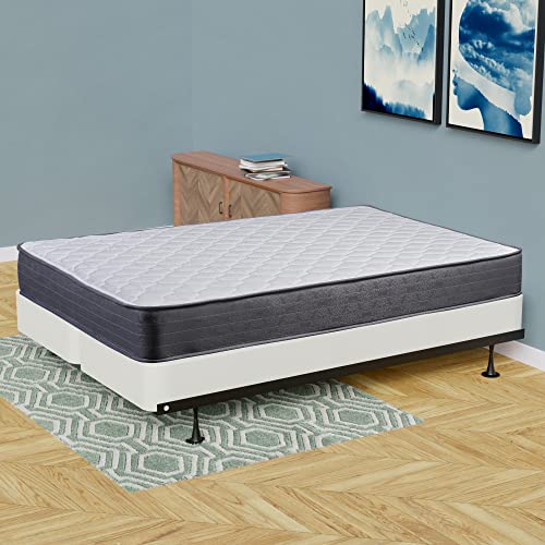 Treaton Twin 9 Inch Hybrid Mattress in a Box for Medium Firm Support, Motion Isolation and Pressure Relief with 8" Split Box Spring Foundation, White