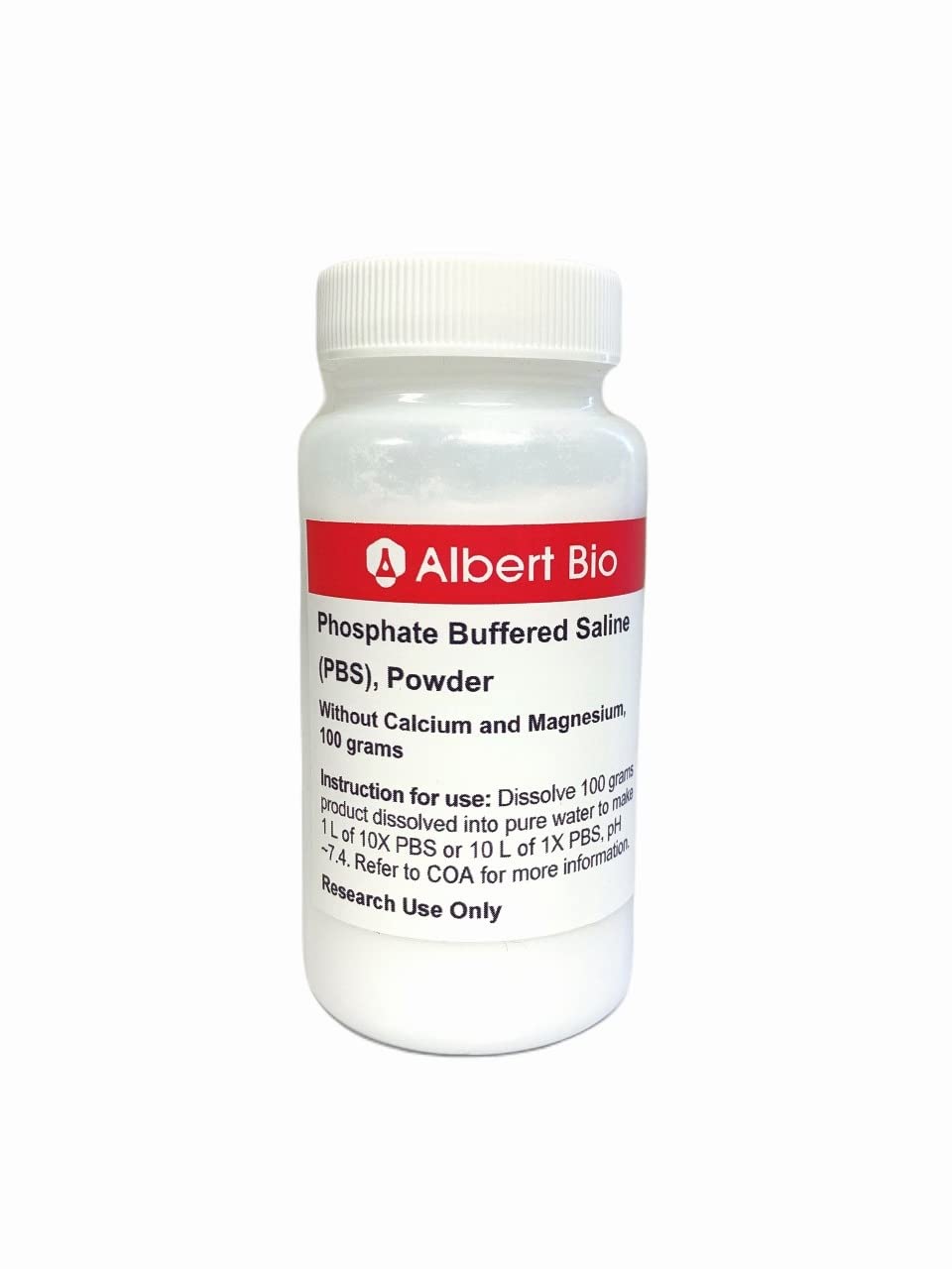 Phosphate Buffered Saline (PBS), 100 g. for Convenient Preparation of 10 L of 1X PBS Buffer at pH 7.4 (±0.1). Ready to be dissolved. Low endotoxin and Negative for mycoplasma. Made in USA.