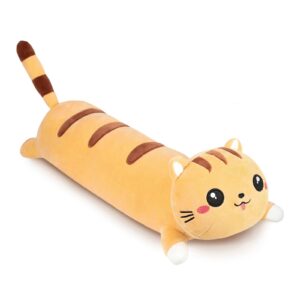 afan cute long cat plush kawaii 42" body pillow cat stuffed animals soft plushies cuddly cotton kitten sleeping pillow stuffed plush doll toy gift for kids girlfriend (yellow)