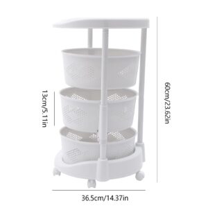 DYRABREST White Kitchen Storage Rack,3 Tier Rotating Vegetable Organizer with Lockable Casters,Floor-Standing Storage Rack,Household Storage Rack for Home Kitchen Bathroom Salon,White (3-Tier)