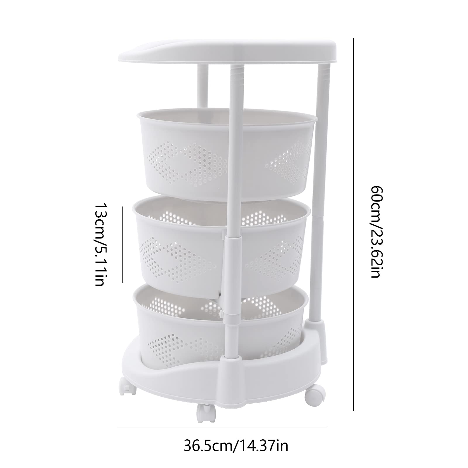 DYRABREST White Kitchen Storage Rack,3 Tier Rotating Vegetable Organizer with Lockable Casters,Floor-Standing Storage Rack,Household Storage Rack for Home Kitchen Bathroom Salon,White (3-Tier)