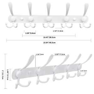 Qihtldsy Coat Rack Wall Mount, Stainless Steel Coat Hooks, 5 Tri Hooks, Heavy Duty Hook Rail for Coat Hat Towel Bag Purse Robes Bedroom Kitchen Bathroom Entryway, White