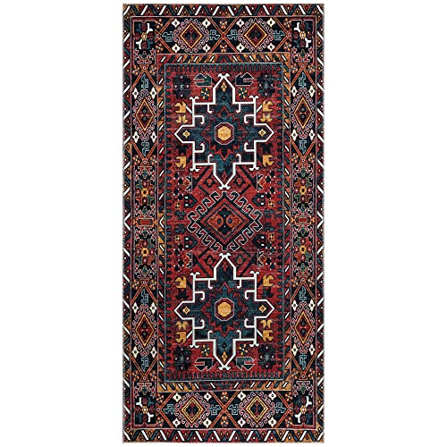 Ottomanson Machine Washable Wrinkle Free Oriental Design Cotton 3x6 Traditional Flatweave Area Rug for Living Room, Bedroom, Kitchen, Bathroom, 2'7'' x 6', Red