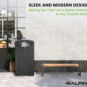 Alpine Indoor & Outdoor Commercial Trash Can with Lid - 40 Gallon Heavy Duty Metal Garbage Can with Removable Bin, Locking Lid for a Modern Look in Patio, Pool, Deck, Office Black, Grey Stone Panels