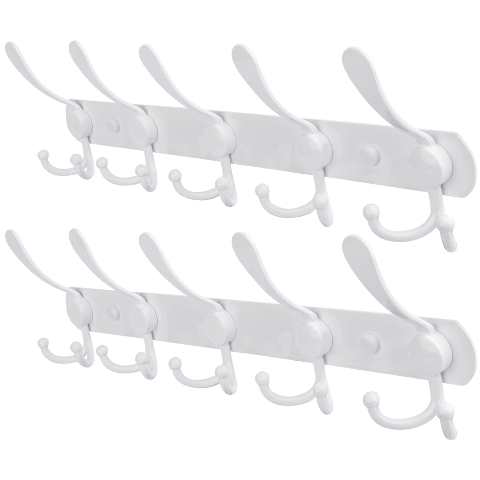 Qihtldsy Coat Rack Wall Mount, Stainless Steel Coat Hooks, 5 Tri Hooks, Heavy Duty Hook Rail for Coat Hat Towel Bag Purse Robes Bedroom Kitchen Bathroom Entryway, White