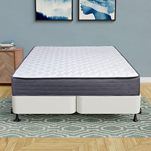 Treaton Twin 9 Inch Hybrid Mattress in a Box for Medium Firm Support, Motion Isolation and Pressure Relief with 8" Split Box Spring Foundation, White