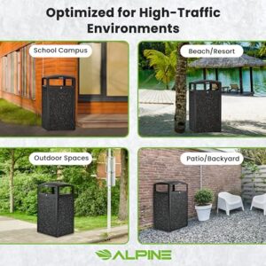 Alpine Indoor & Outdoor Commercial Trash Can with Lid - 40 Gallon Heavy Duty Metal Garbage Can with Removable Bin, Locking Lid for a Modern Look in Patio, Pool, Deck, Office Black, Grey Stone Panels