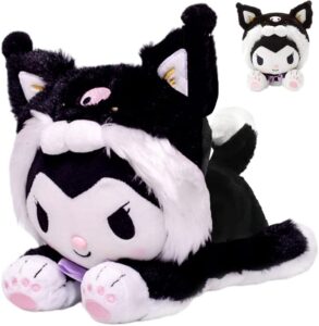 10" kawaii plush toy, lovely kitty my melo cinnamon anime plush, super cute dog stuffed animal pillow doll, perfect cartoon figure theme party favor for girls boys children fans birthday (black kuro)