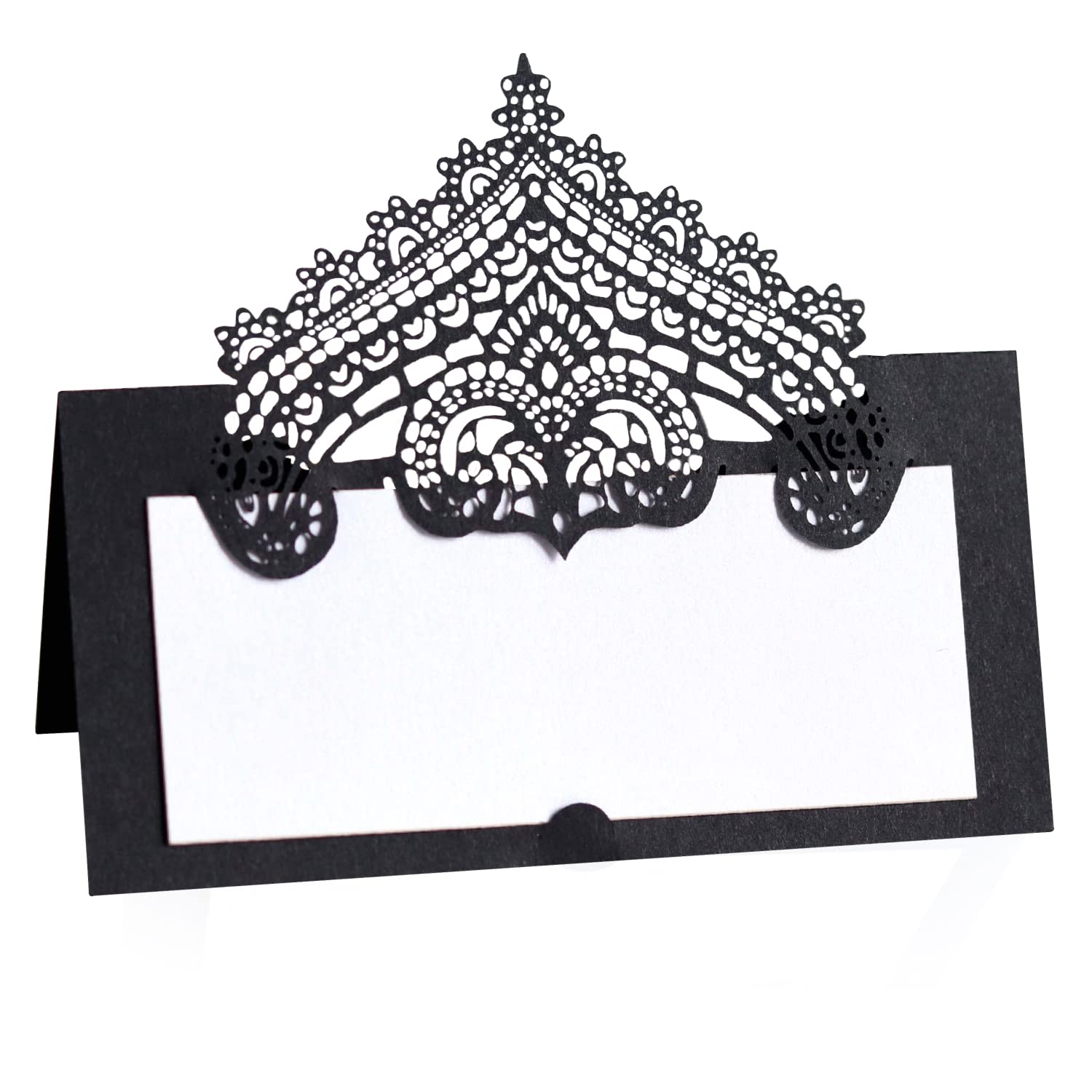 50 Pcs Laser Cut Wedding Place Cards Tented Name Card Folded Cards Blank Cardstock for Wedding, Banquet tables,Table Setting, Buffet, Baby Shower, Bridal Shower (Black)