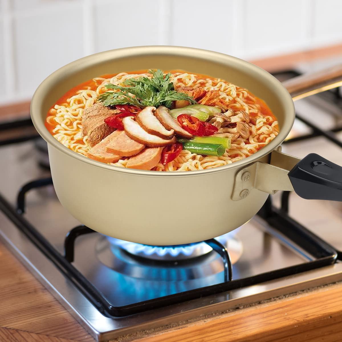 AHIER Ramen Pot, Korean Ramen Cooking Pot With Lid Spoon and Chopsticks, Korean Ramen Noodle Pot Fast Heating For Kitchen Cookware (Single Handle)