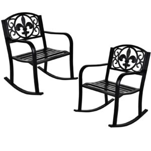 leisu outdoor patio rocking chair, metal rocking seat scroll design rocker armchair for indoor, deck, backyard, garden (2, black)