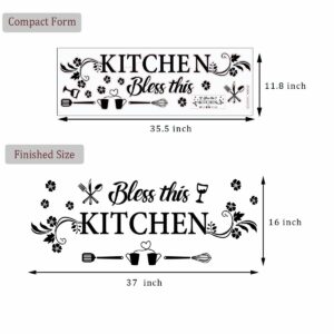 Kitchen Wall Decor Sticker Kitchen Quotes Bless This Kitchen Wall Decals Flower Art Removable DIY Vinyl Wall Stickers for Kitchen Dining Baking Room Bar Restaurant Home Decor.