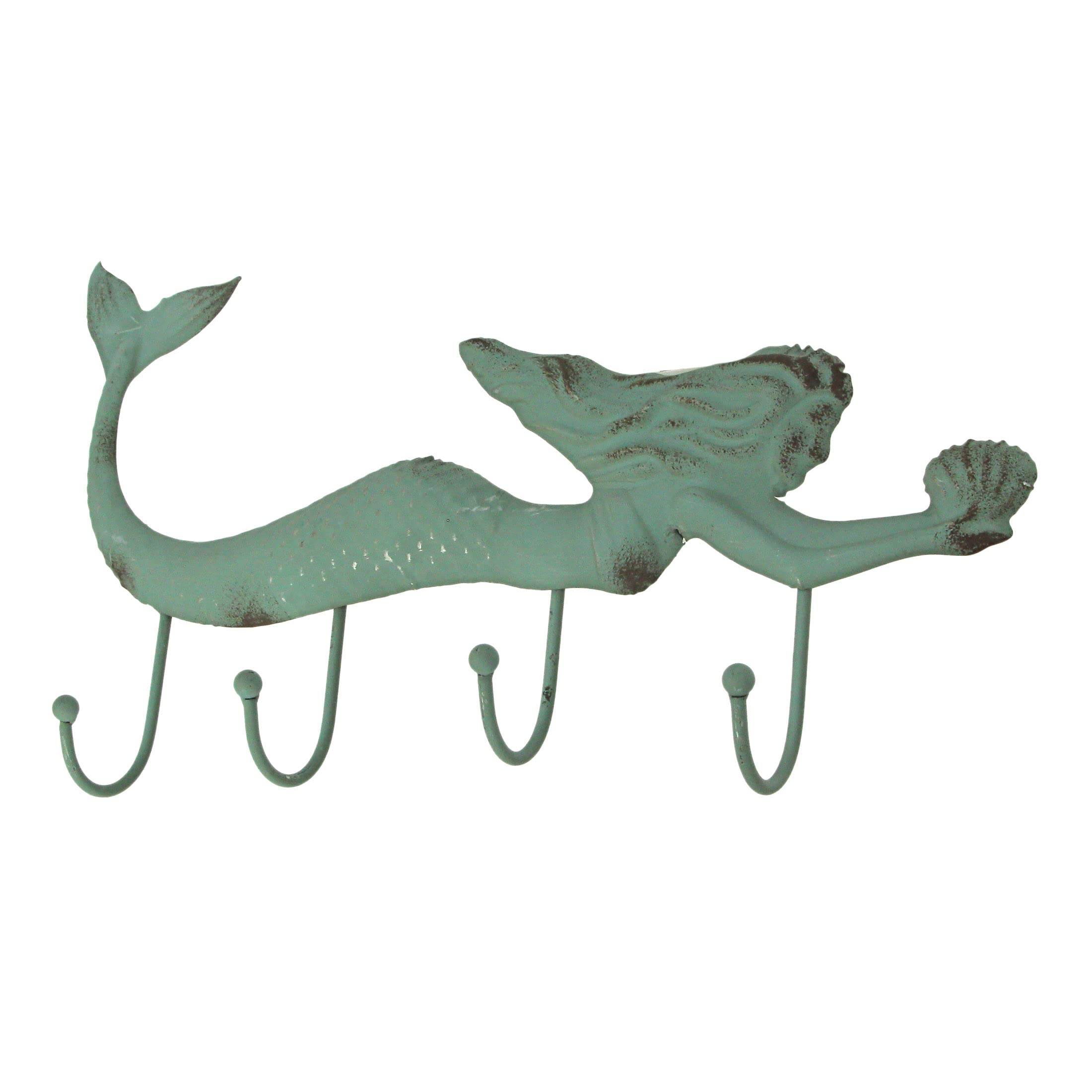 Things2Die4 Coastal Green Metal Swimming Mermaid Wall Hook Rack, Aquamarine, One Size