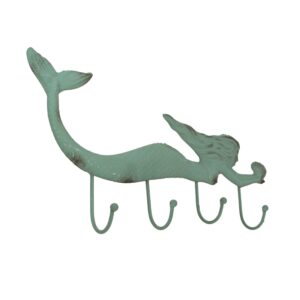 Things2Die4 Coastal Green Metal Swimming Mermaid Wall Hook Rack, Aquamarine, One Size