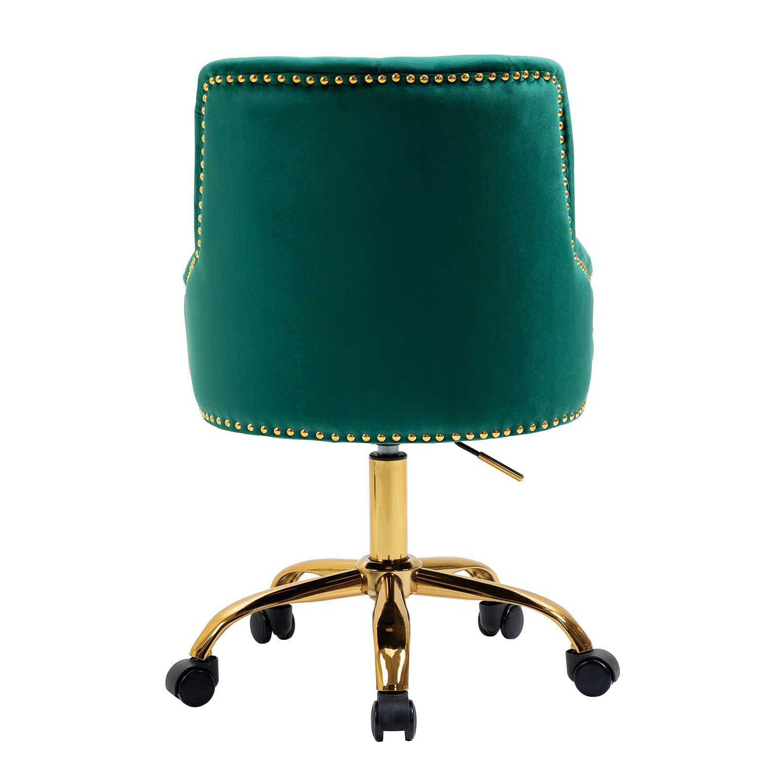 MOJAY Modern Mid-Back Tufted Office Chair, Swivel Height-Adjustable Accent Home Desk Chair,Cute Velvet Soft Seat Vanity Chair with Rivet and Arm Support (Green)